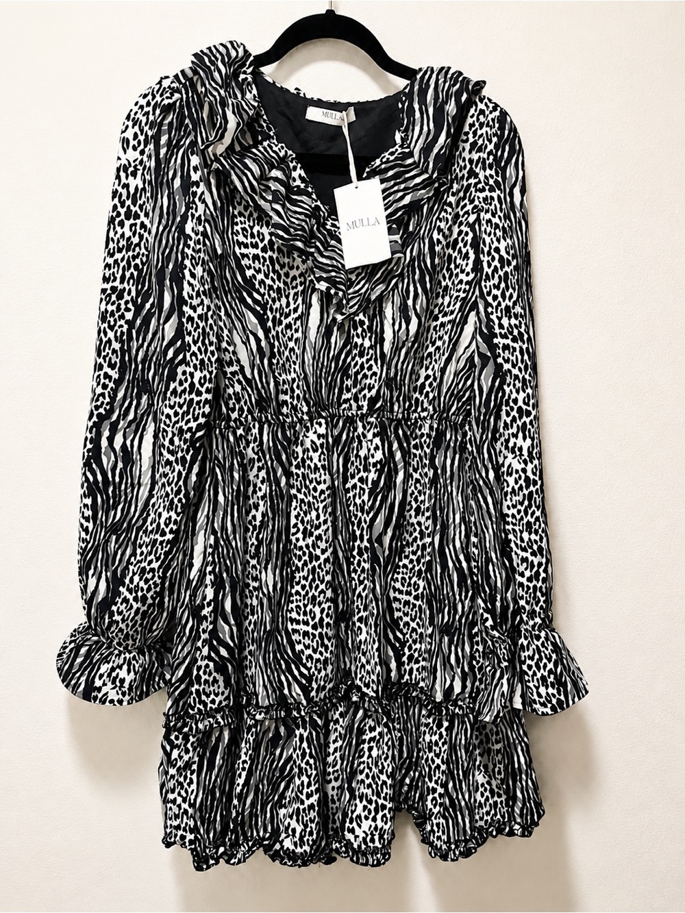 Millau Black & White Animal-Print Ruffle Tiered Dress